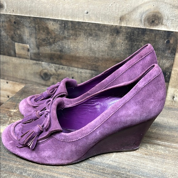 Coach Shoes - Coach Terri Purple Suede Womens Size 8.5 B Tasseled Kiltie Wedge Heel Shoes